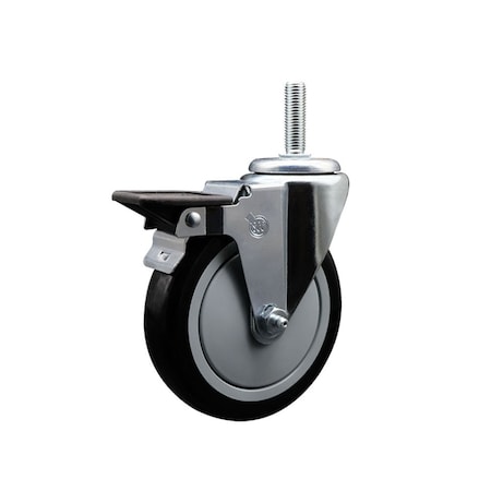 Service Caster 5 Inch Black Polyurethane Wheel Swivel 34 Inch Threaded Stem Caster with Brake SCC SCC-TS20S514-PPUB-BLK-PLB-34212